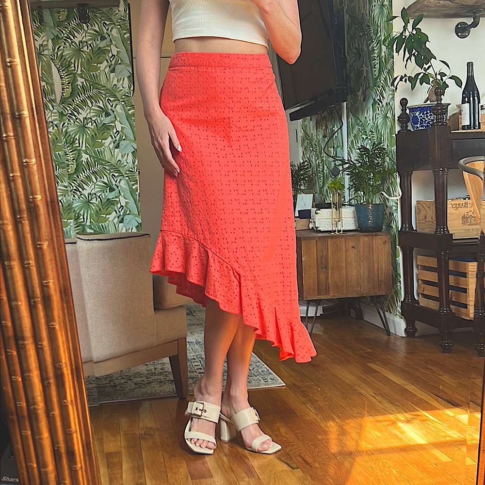 OWO J. Crew Mercantile Asymmetrical (High-Low) Eyelet  Skirt